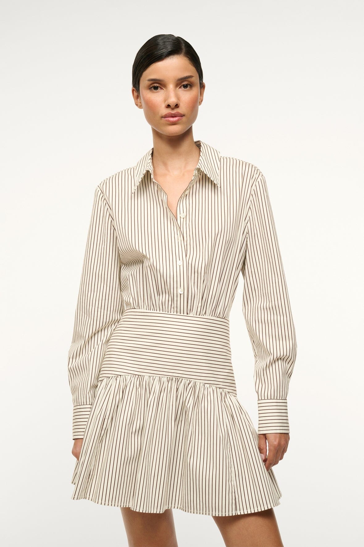 Mini Shirtdress with Collar & Button Front | Rocco Ivory Stripe