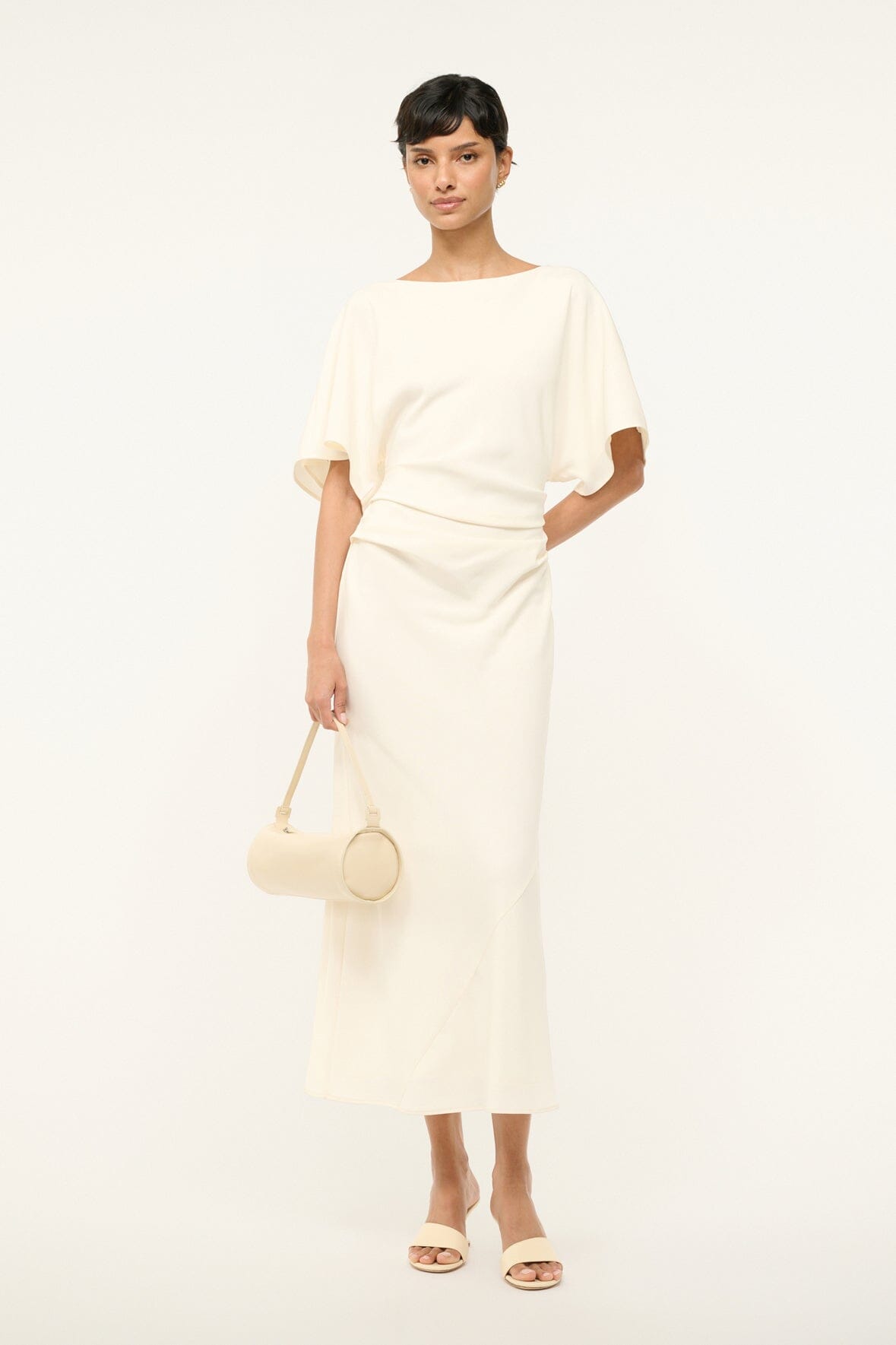 Elegant Boat Neck Midi Dress with Dolman Sleeves | Amelie Ivory