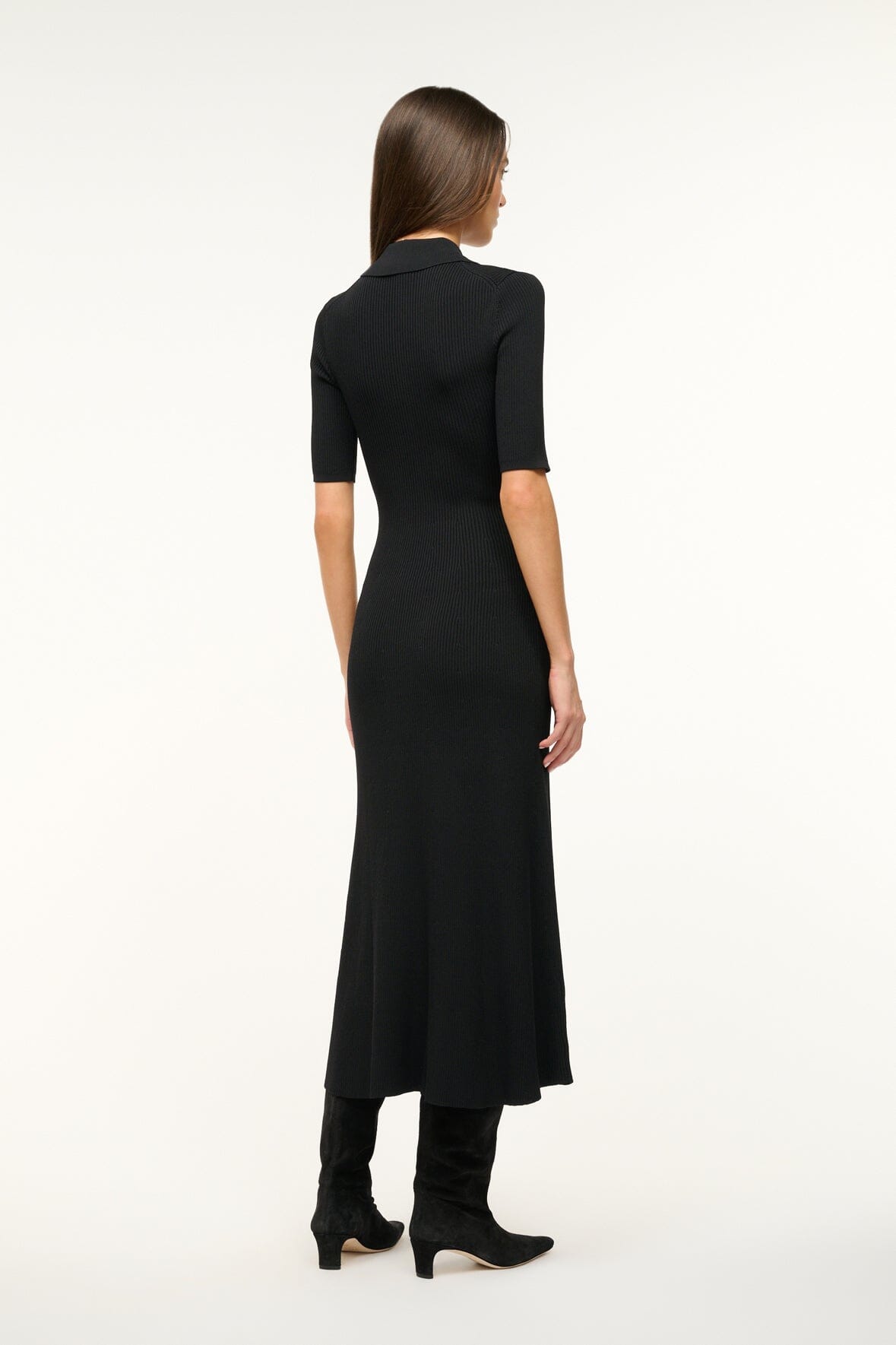Black Rib Knit Dress with Zip Neckline | Roland