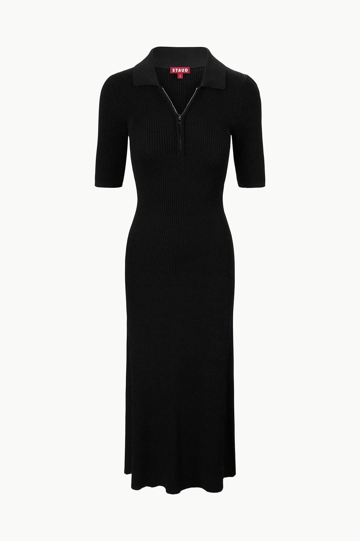 Black Rib Knit Dress with Zip Neckline | Roland