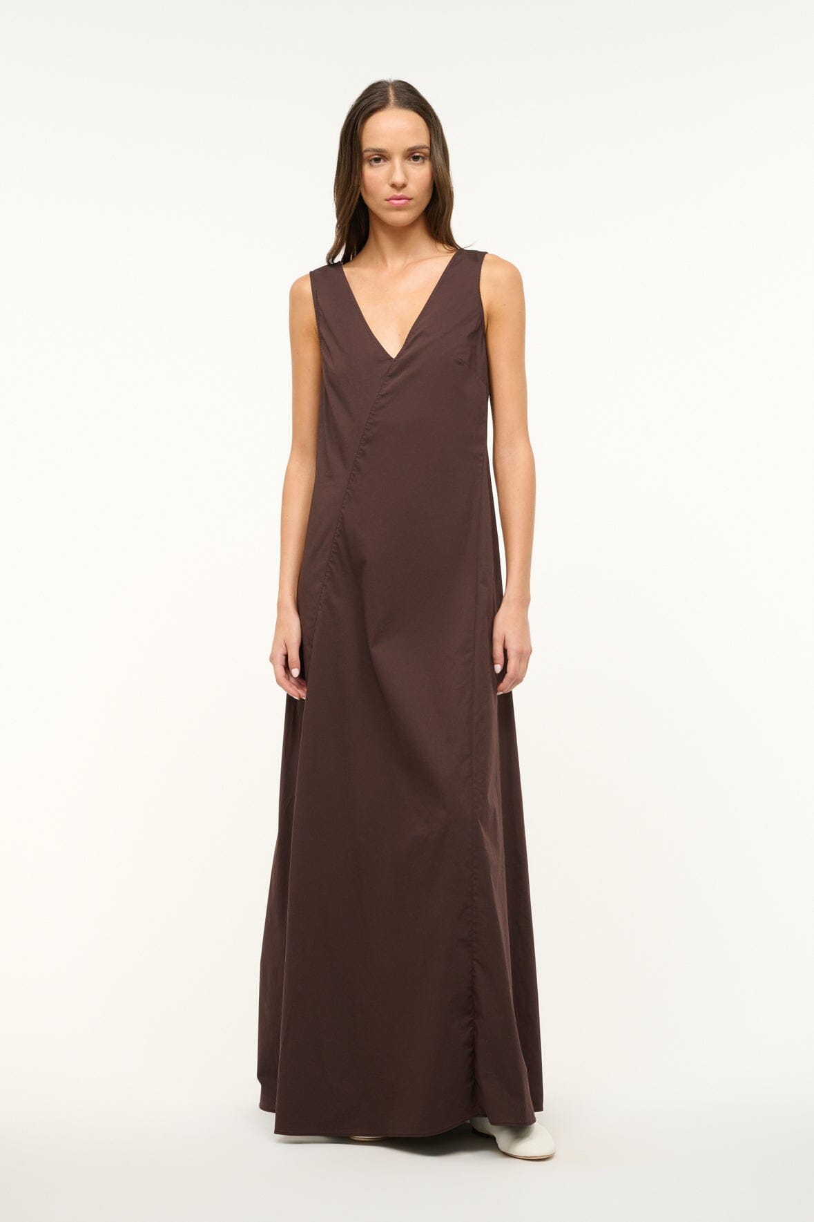 Deep V Maxi Cotton Dress | Minimalist Roma Dress for Women