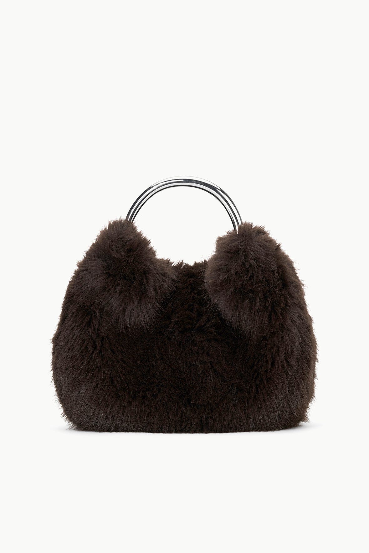 Faux Fur Handbag with Metal Handle & Detachable Strap | Romeo Espresso