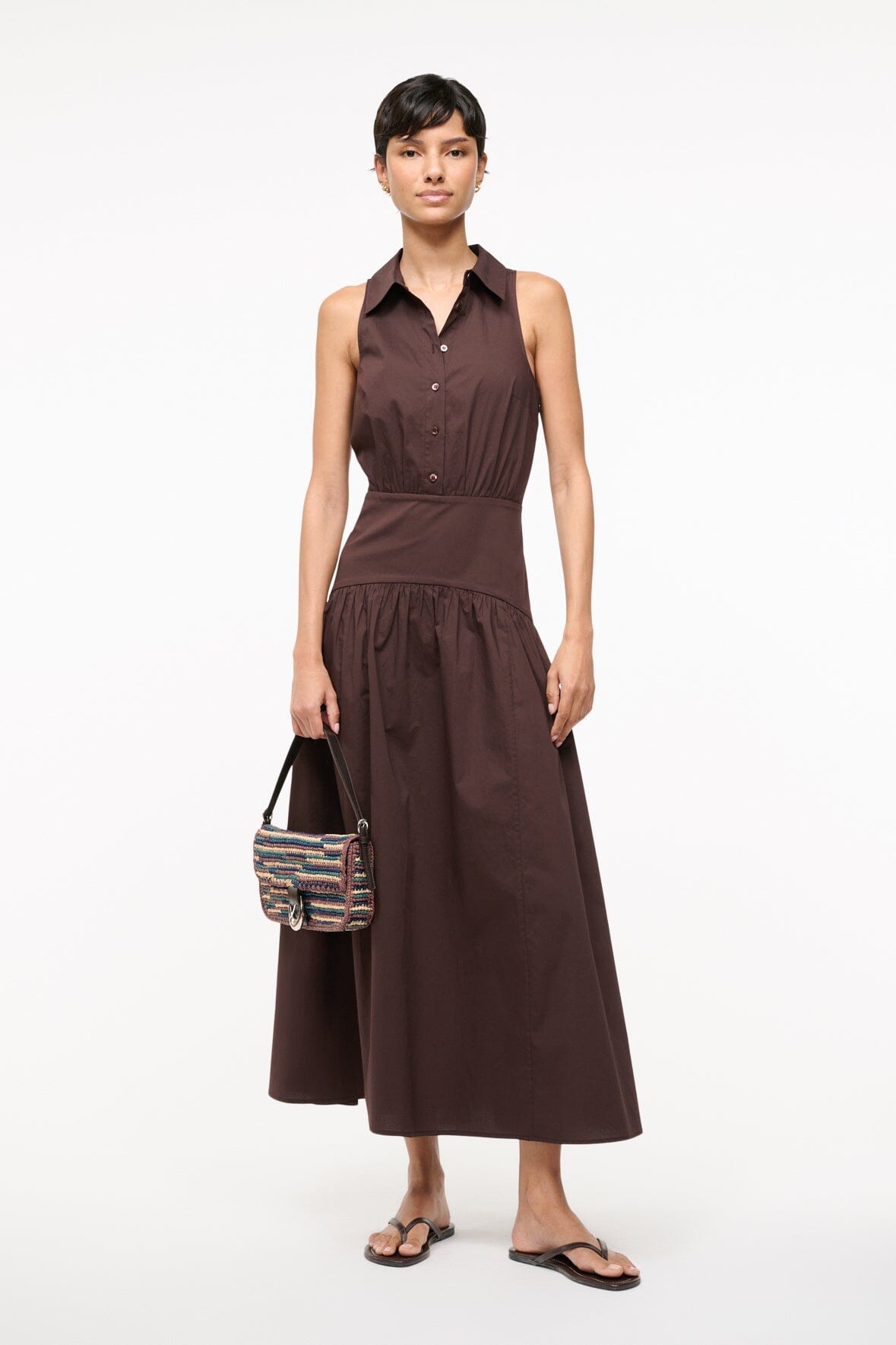 Sleeveless Romy Dress with Collar & Waist Ruching | Earth