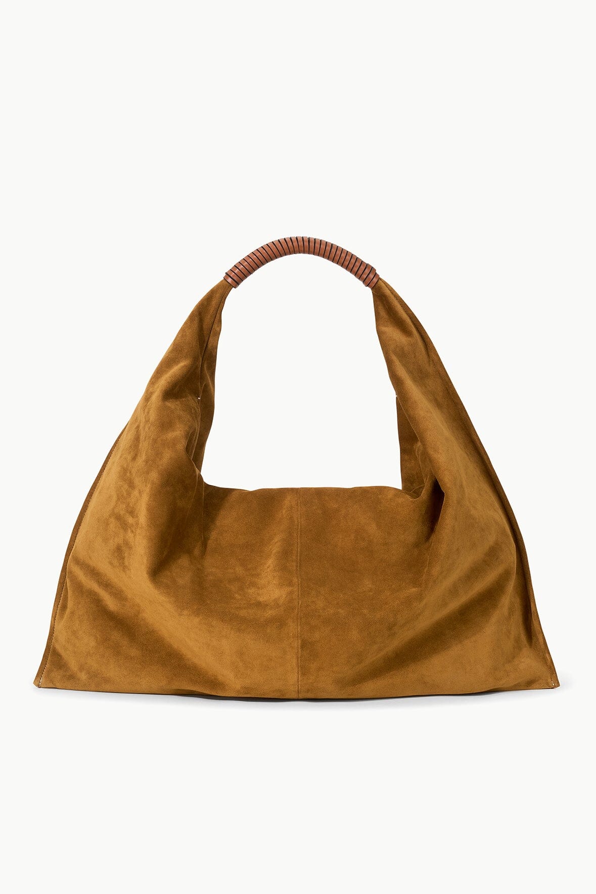Tan Suede Shoulder Bag with Zip Pocket & Leather Handle | Ronnie Bag