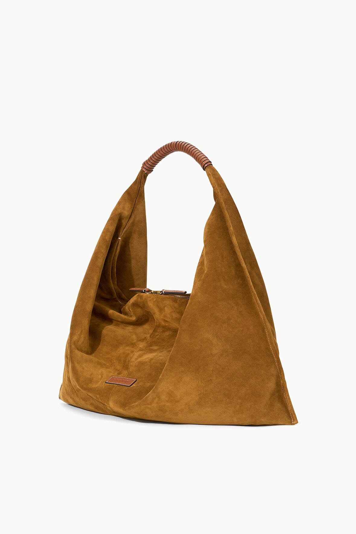 Tan Suede Shoulder Bag with Zip Pocket & Leather Handle | Ronnie Bag