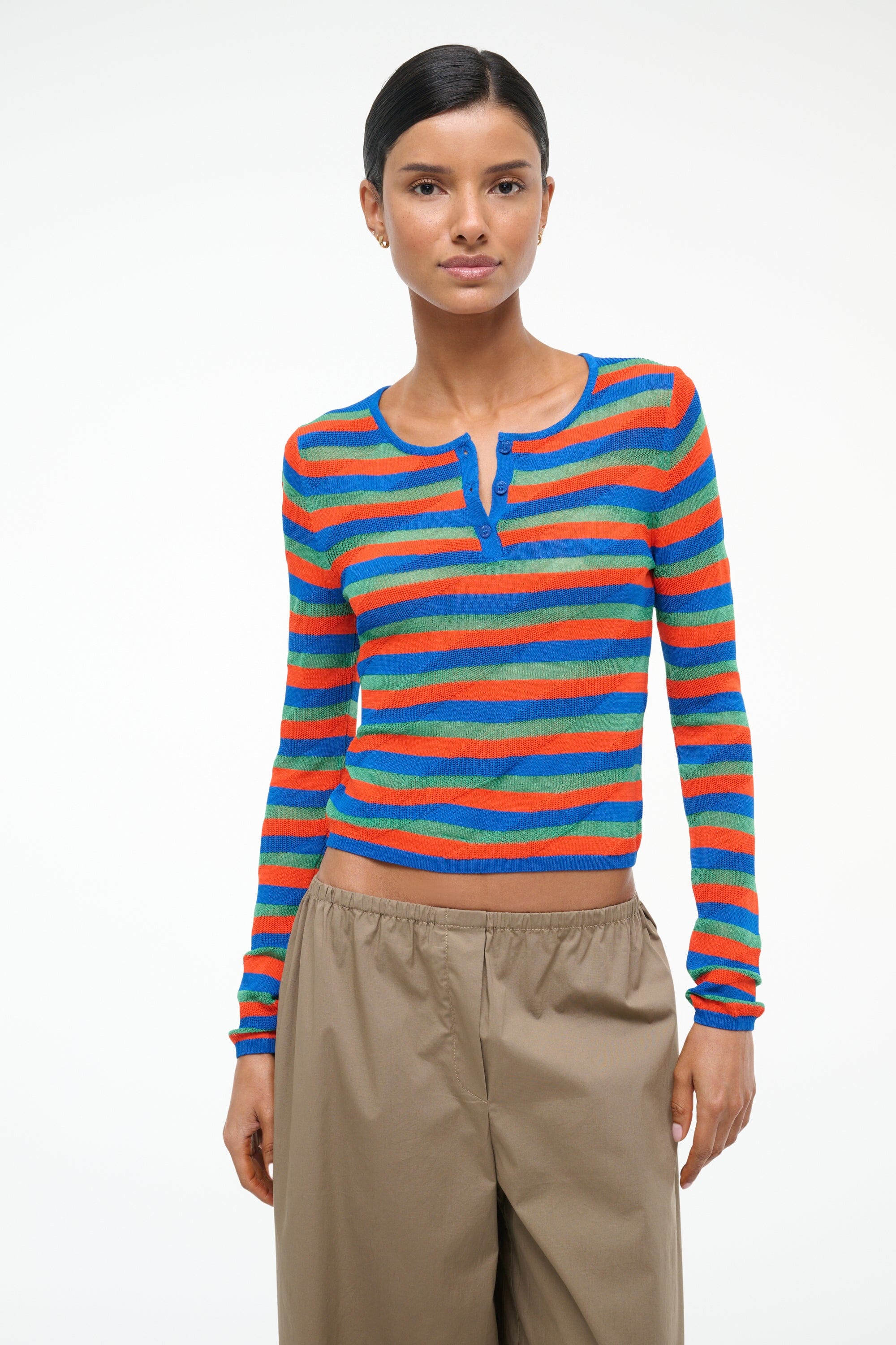 Long Sleeve Striped Shirt with Sheer & Opaque Stripes | Montego