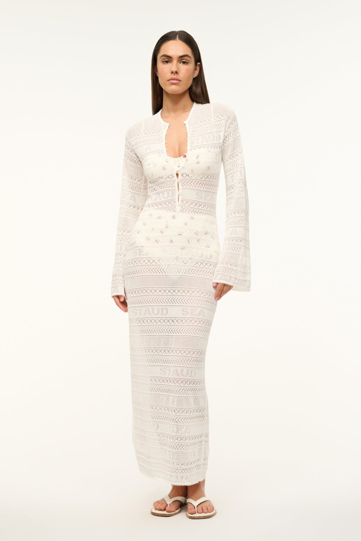 Sheer Knit Cover-Up Dress with Side Slit | Rosslare Ivory