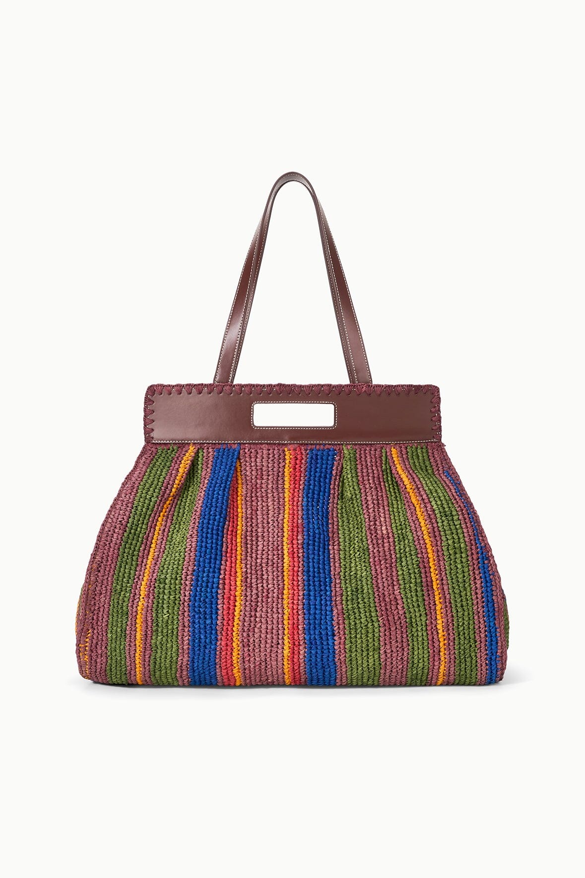 Raffia Tote Bag with Leather Straps & Interior Clasp | Rue Jungle Stripe