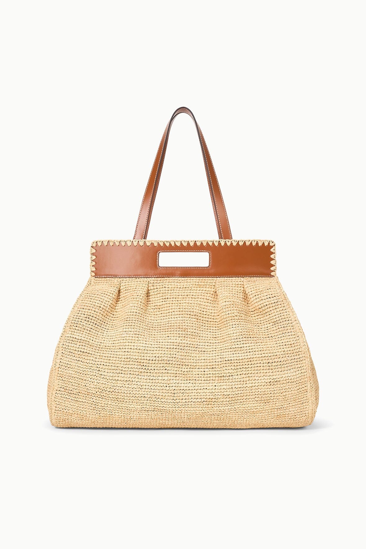 Raffia Tote Bag with Leather Straps & Interior Clasp | Rue Natural Tan
