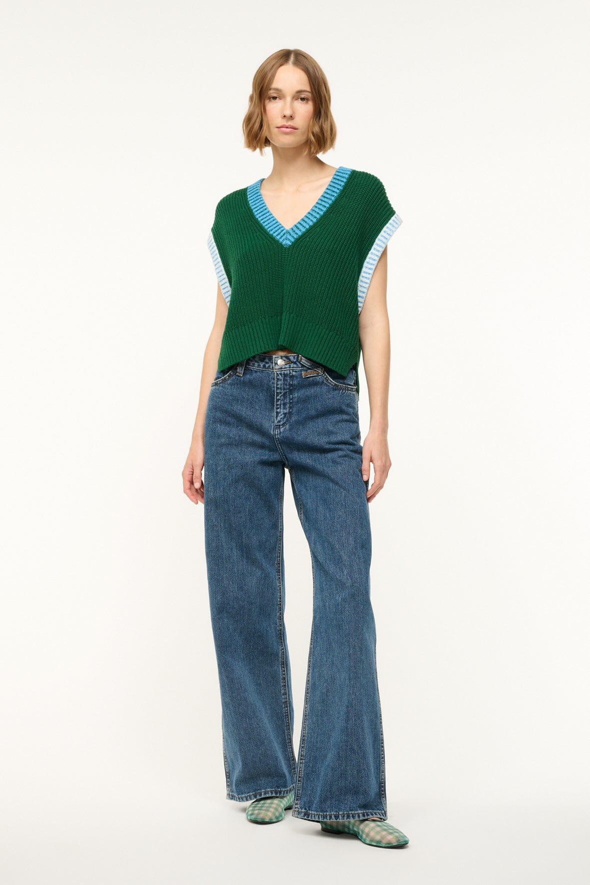 Chunky Knit Sweater Vest with Deep V Neck & Cropped Fit | Jungle Sky Ivory