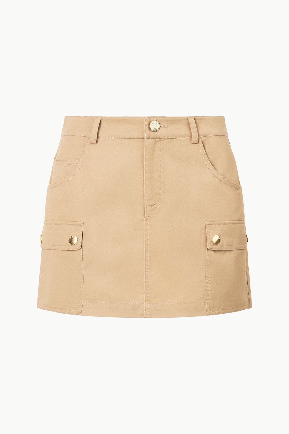 Khaki Mini Skirt with Leather Patch & Pockets | San Carlos