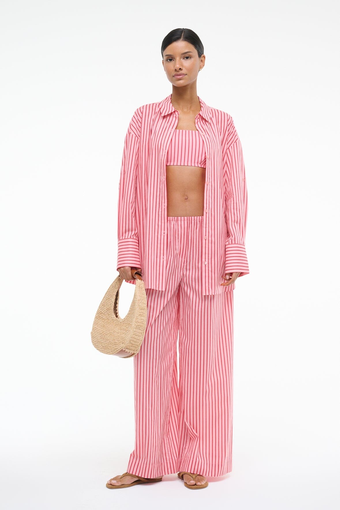 Boxy Button-Up Shirt with Curved Hem | Sandbar Top Montauk Stripe