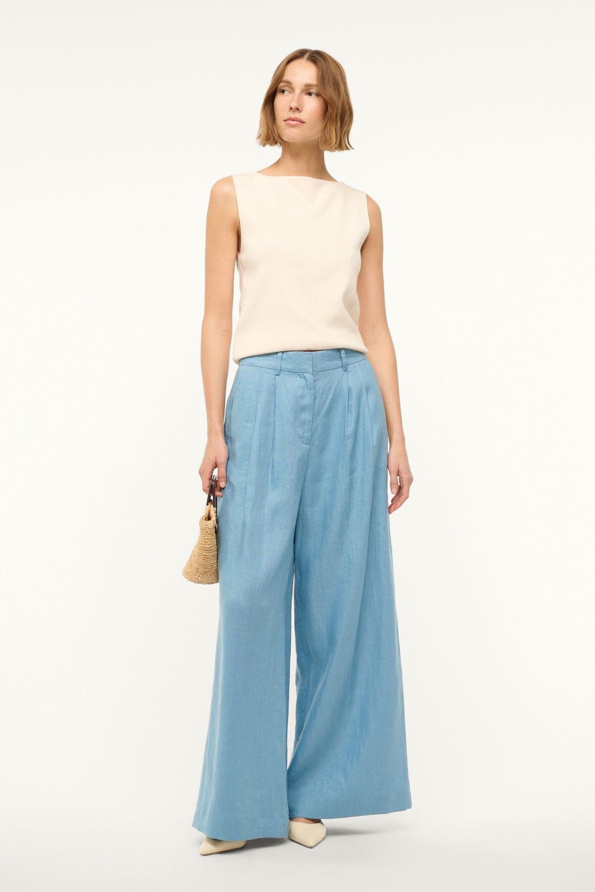 Wide Leg Linen Pants with Pockets | Sasha Slate Blue
