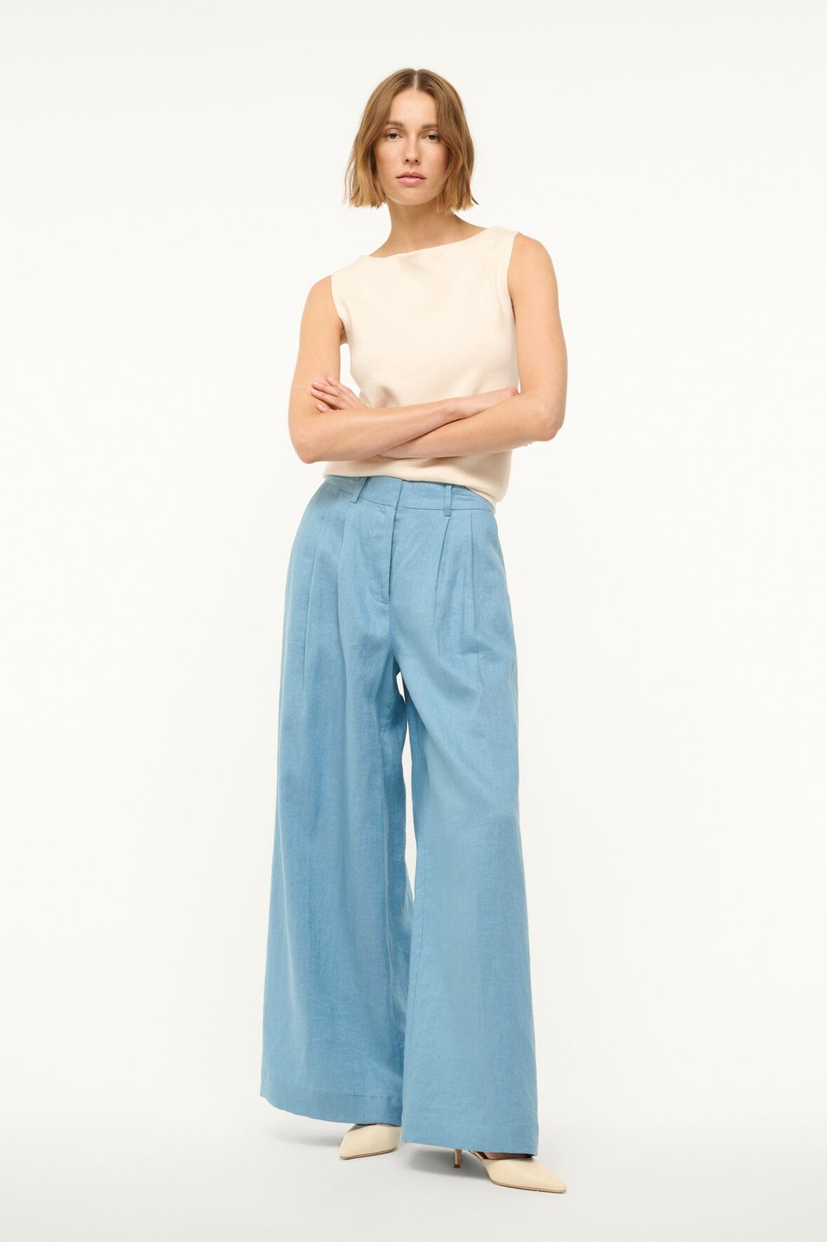 Wide Leg Linen Pants with Pockets | Sasha Slate Blue