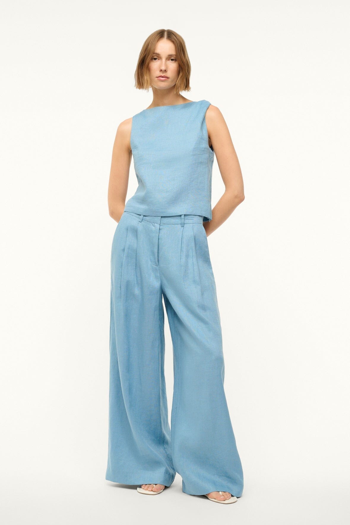 Wide Leg Linen Pants with Pockets | Sasha Slate Blue