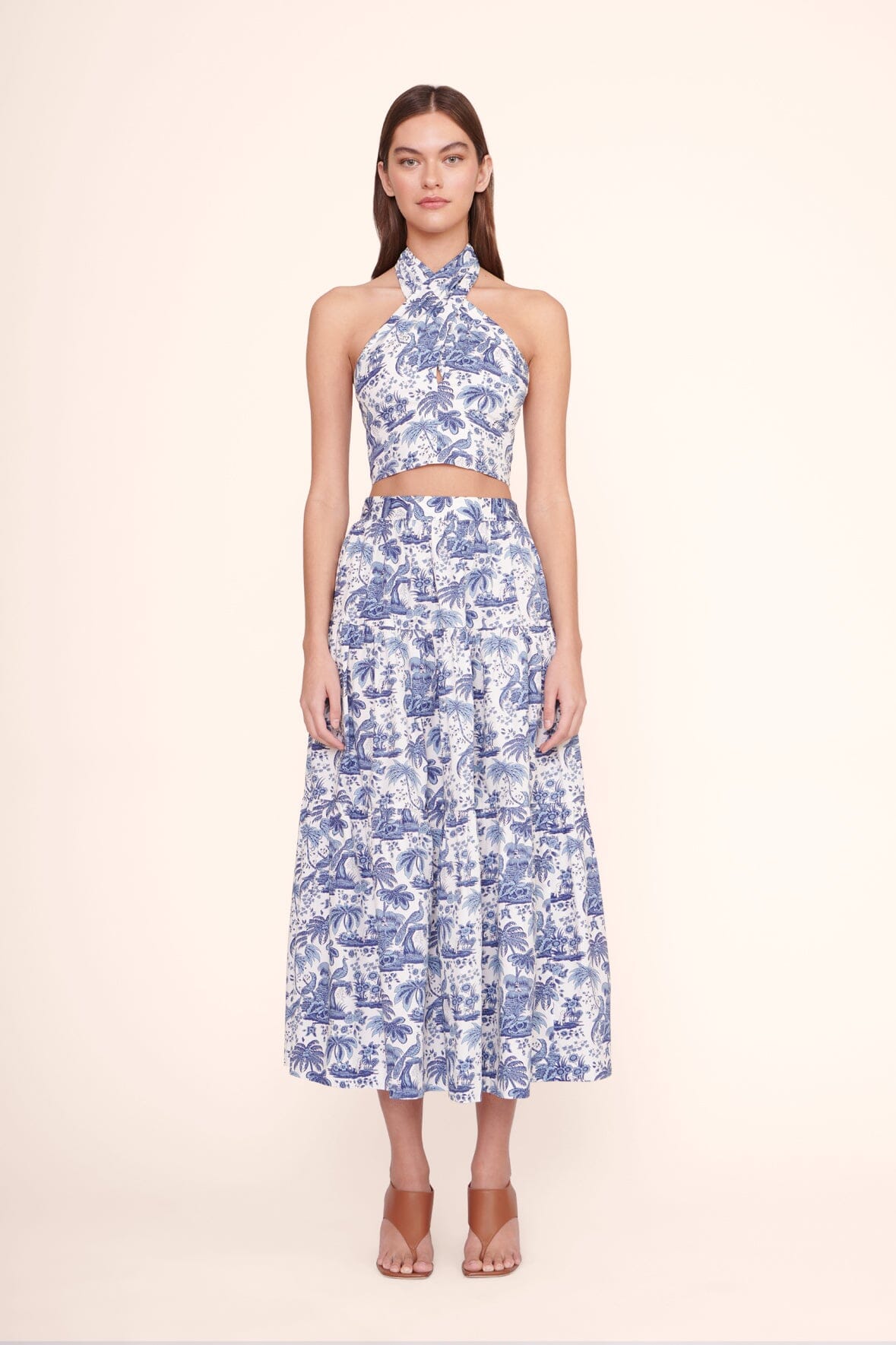 Tiered Cotton Poplin Skirt with Side Zipper | Sea Skirt Blue Toile