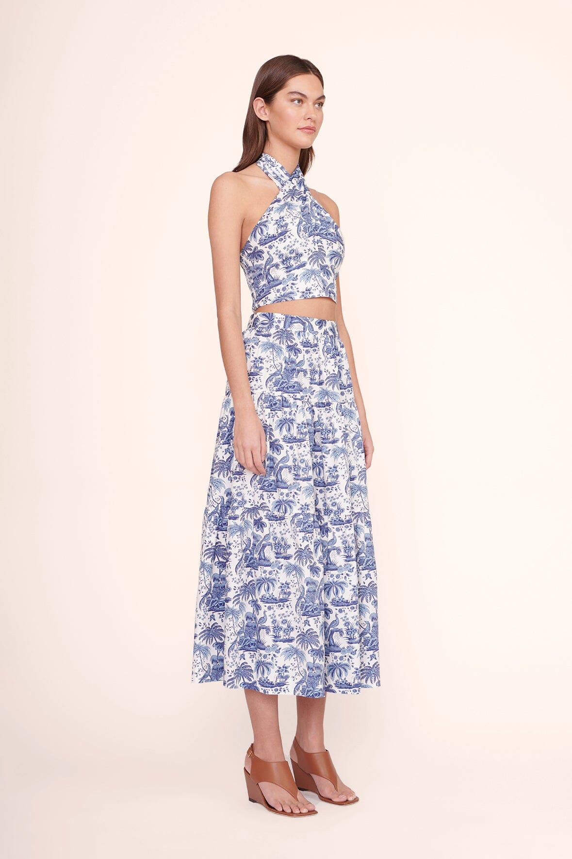 Tiered Cotton Poplin Skirt with Side Zipper | Sea Skirt Blue Toile