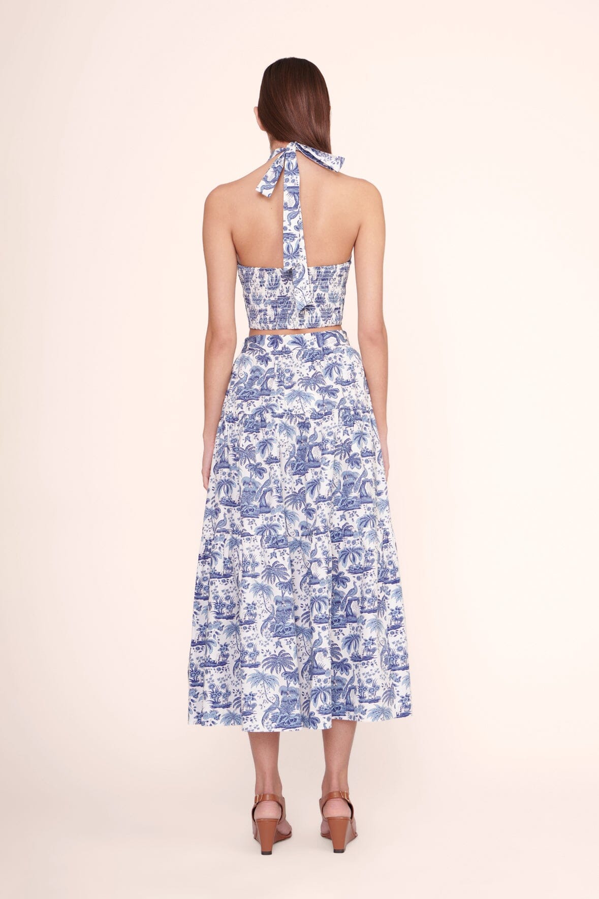 Tiered Cotton Poplin Skirt with Side Zipper | Sea Skirt Blue Toile