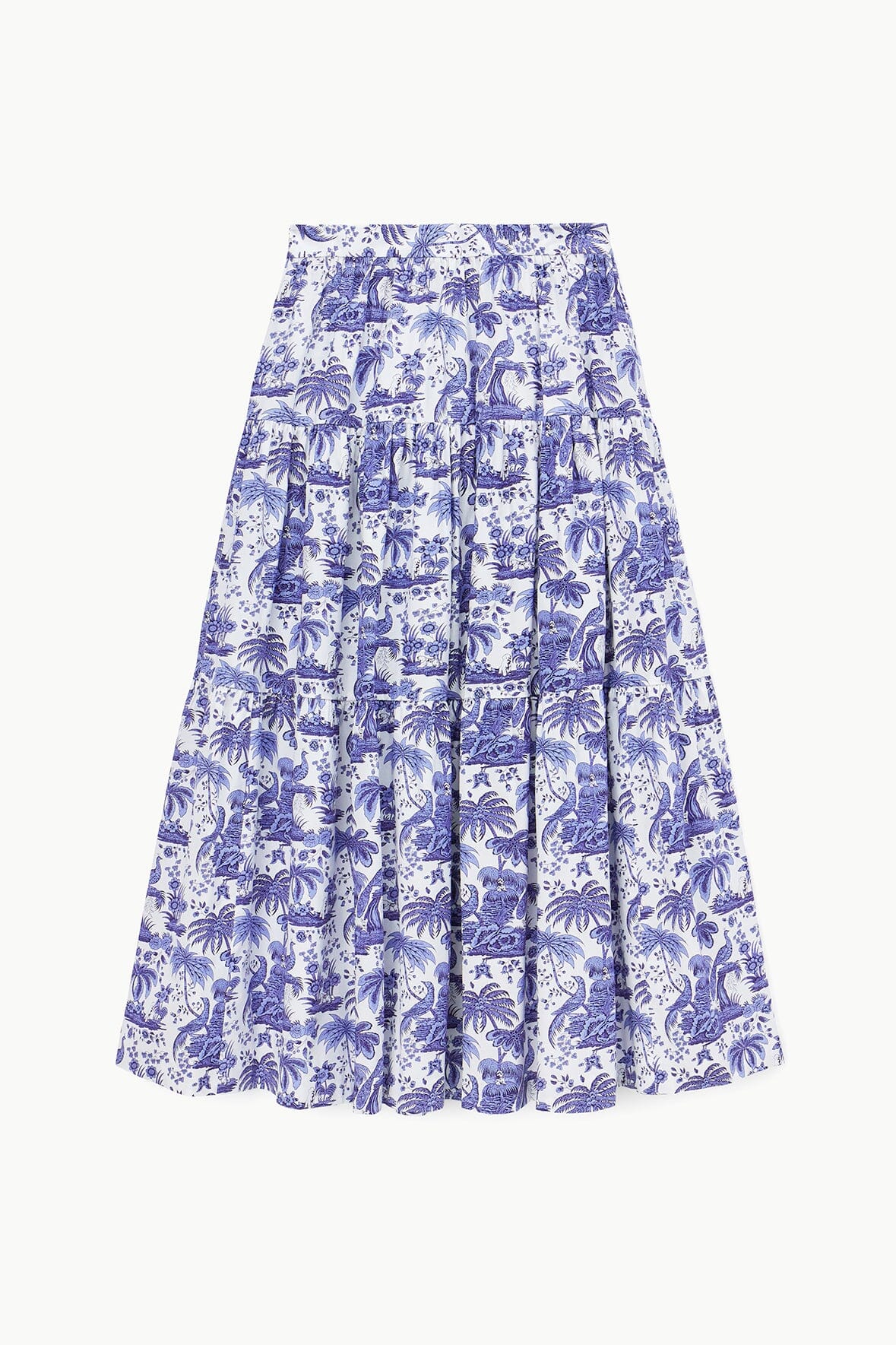 Tiered Cotton Poplin Skirt with Side Zipper | Sea Skirt Blue Toile