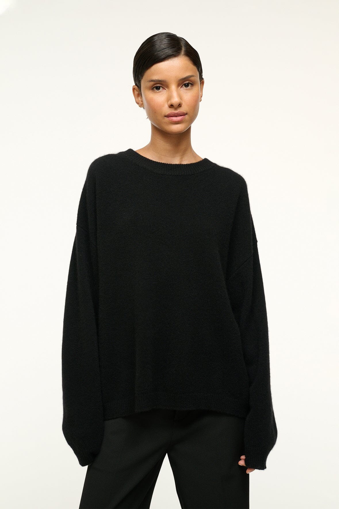 100% Cashmere Relaxed Crewneck Sweater | Serrano Black