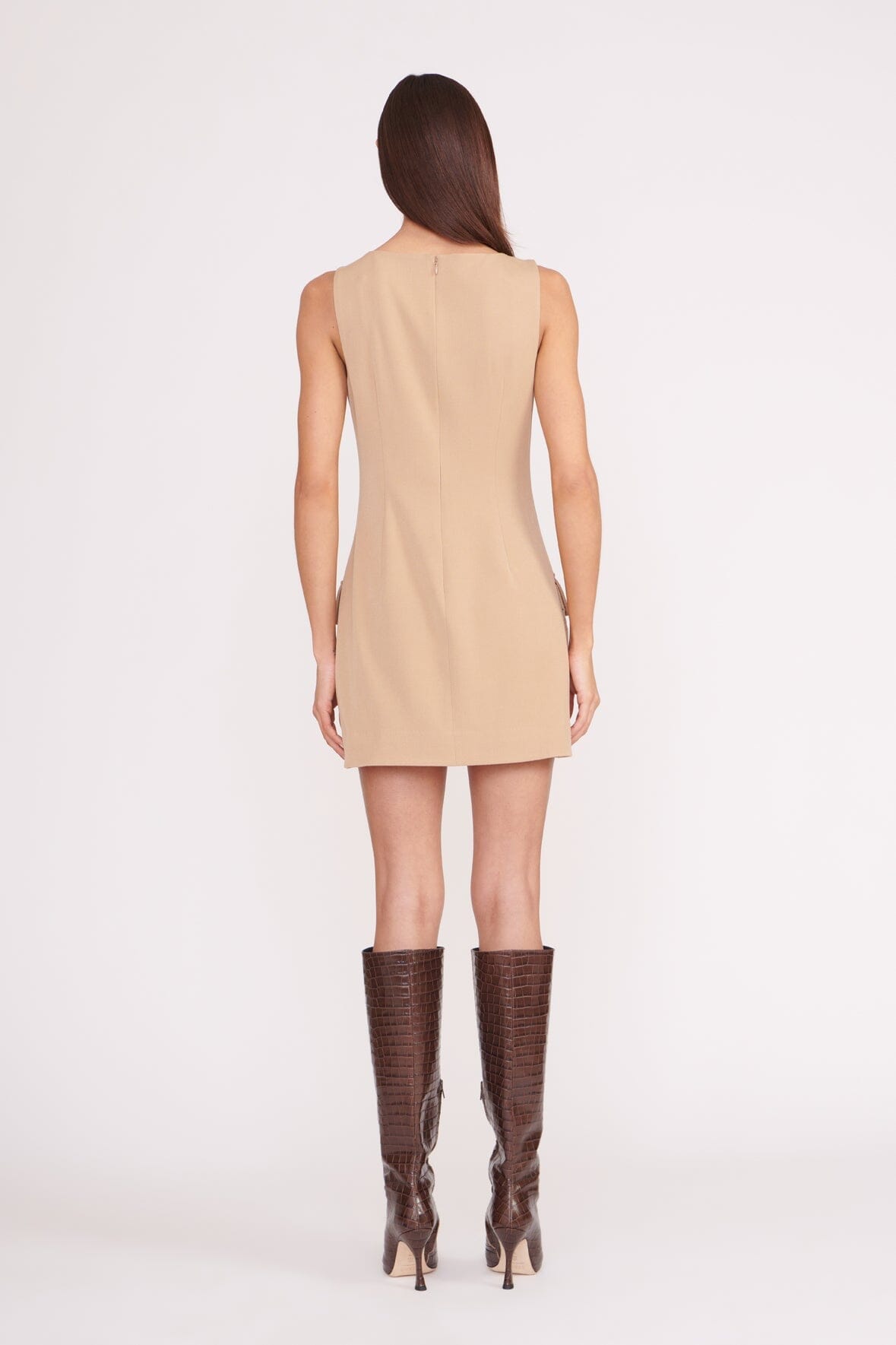 Classic Boat Neck Dress with Pockets & Belt Detail | Sheila Camel