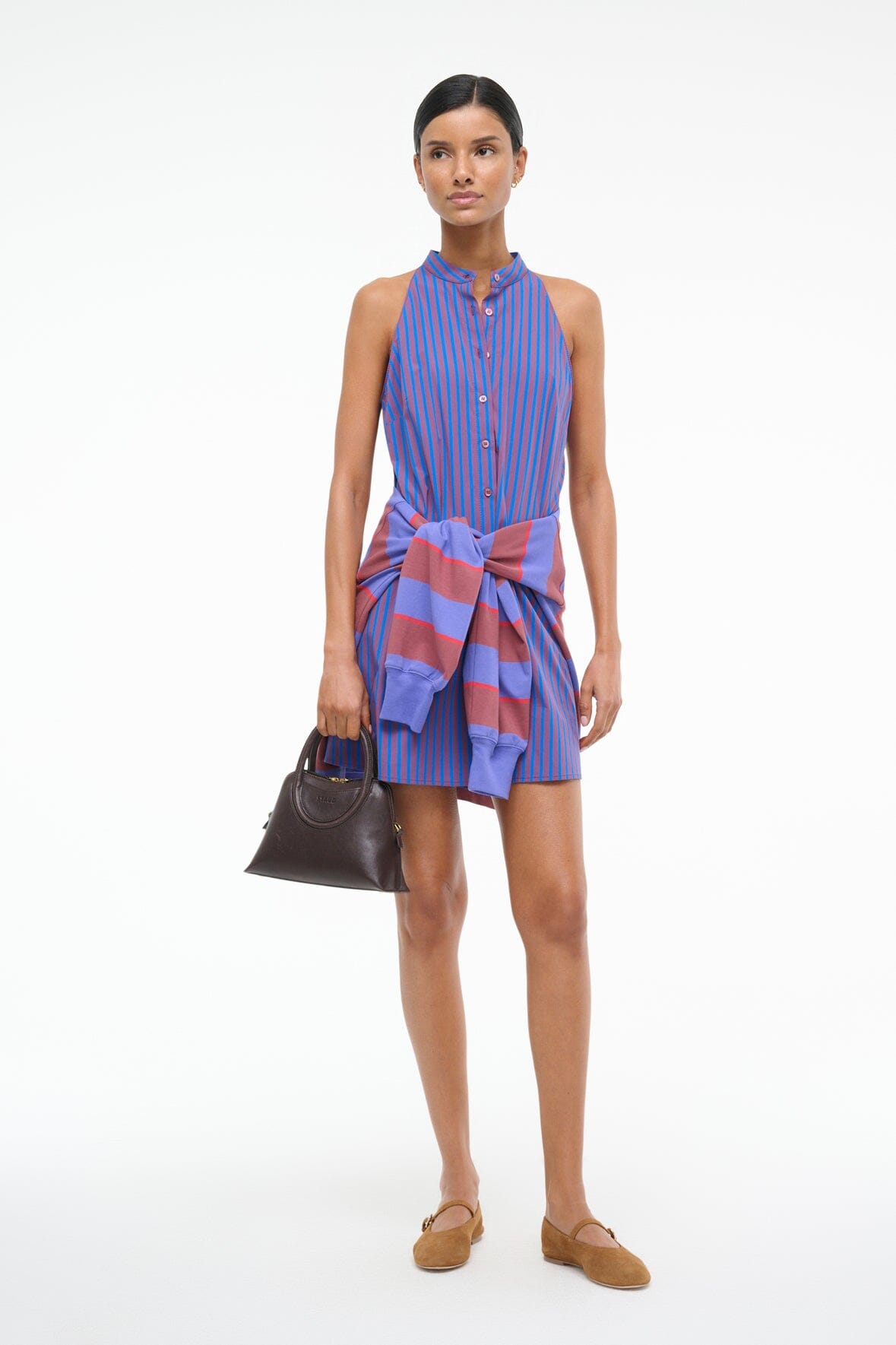 Sleeveless Mini Dress with Stand Collar & Button Front | Shirley