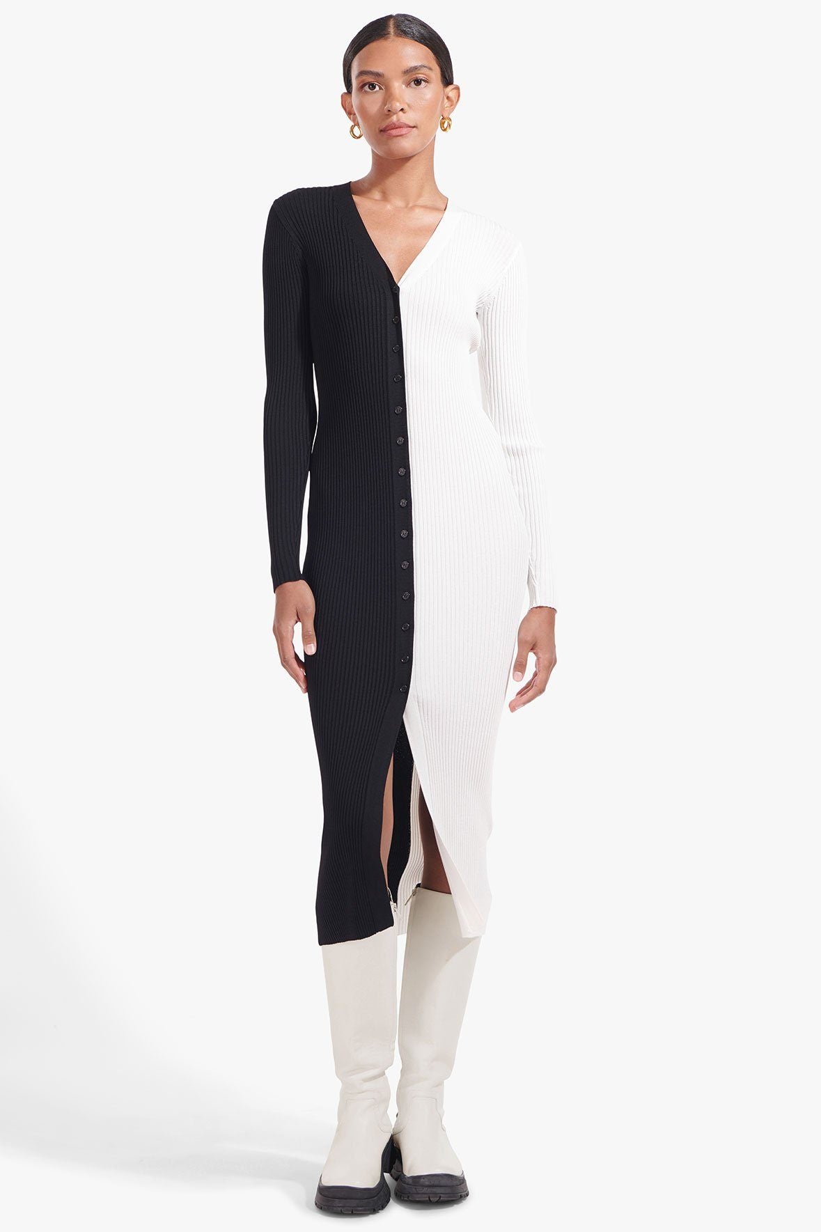 Black & White Rib Knit Sweater Cardigan | Shoko