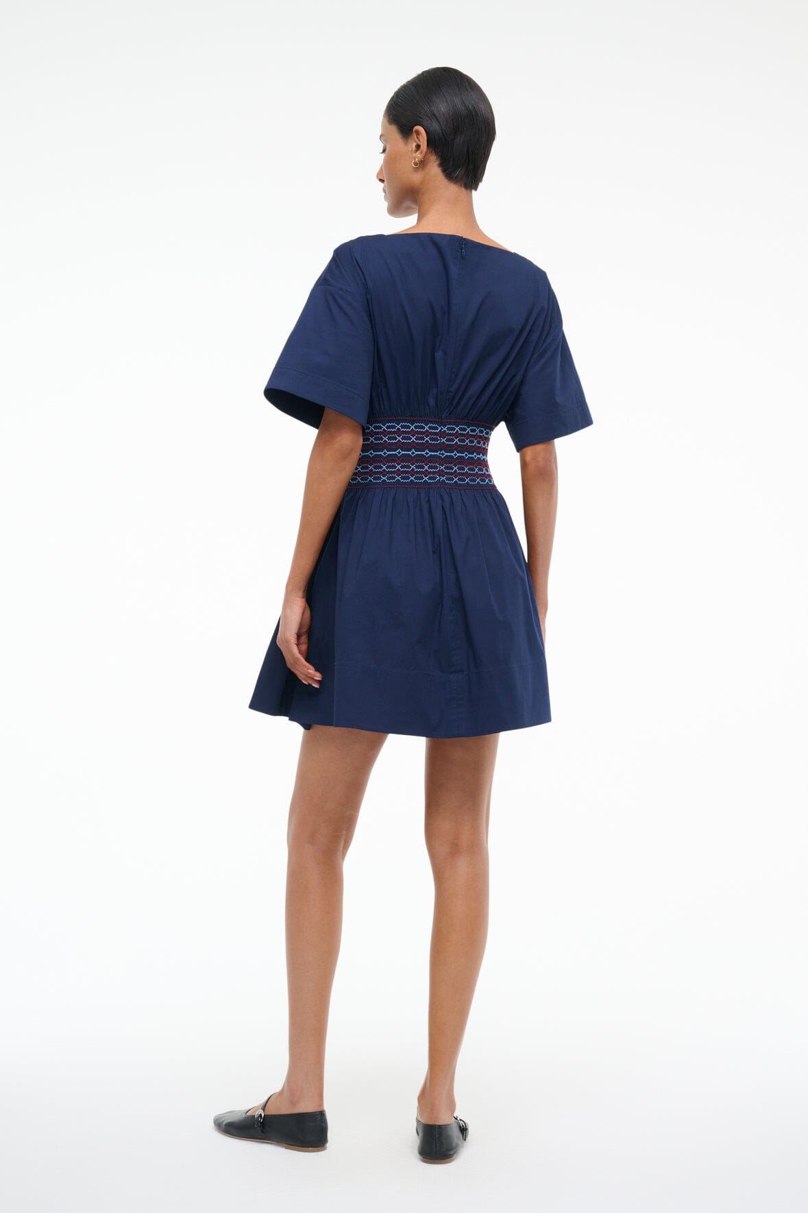 Structured Cotton Mini Dress with Square Neckline | Amy Navy