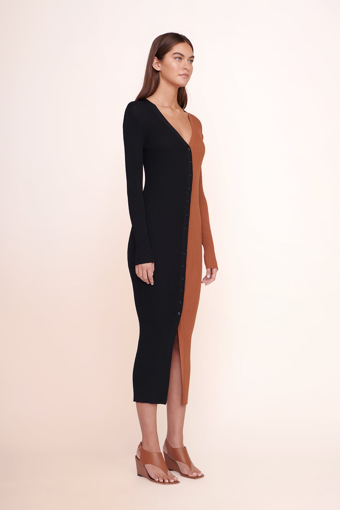 Stretchy Rib Knit Sweater Cardigan & Dress | Shoko Tan Black