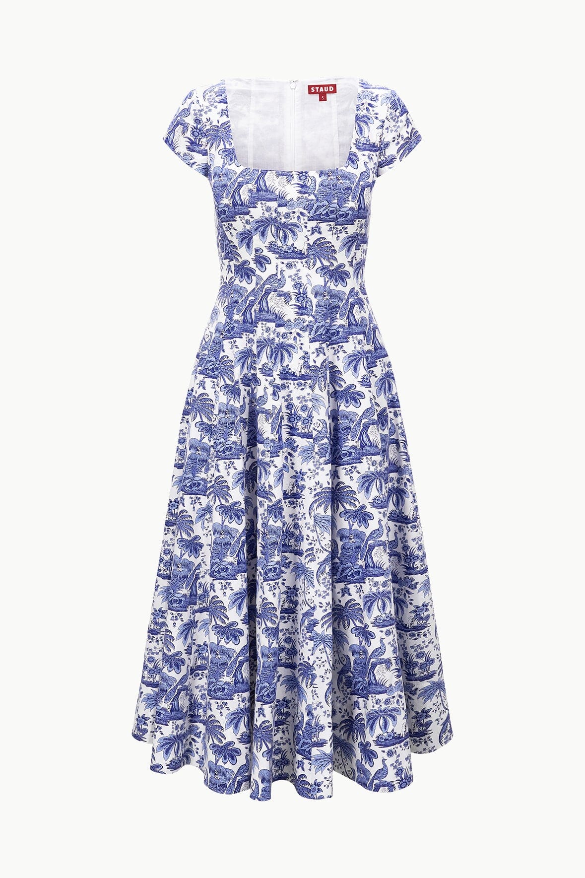 Short Sleeve Wells Dress in Blue Toile | Corset Panel & A-Line Skirt