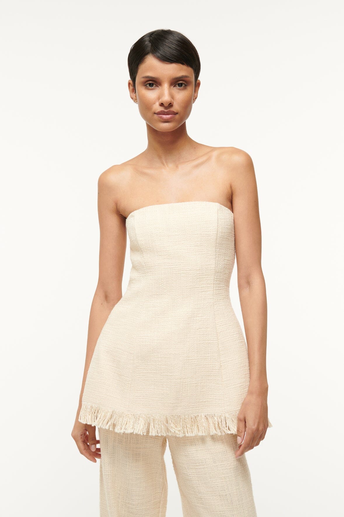 Strapless Peplum Top with Fringe Hem | Silvia Ivory