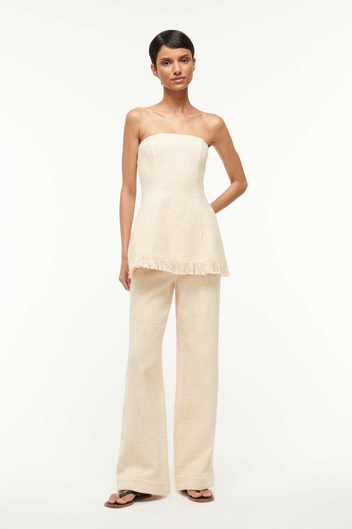 Strapless Peplum Top with Fringe Hem | Silvia Ivory