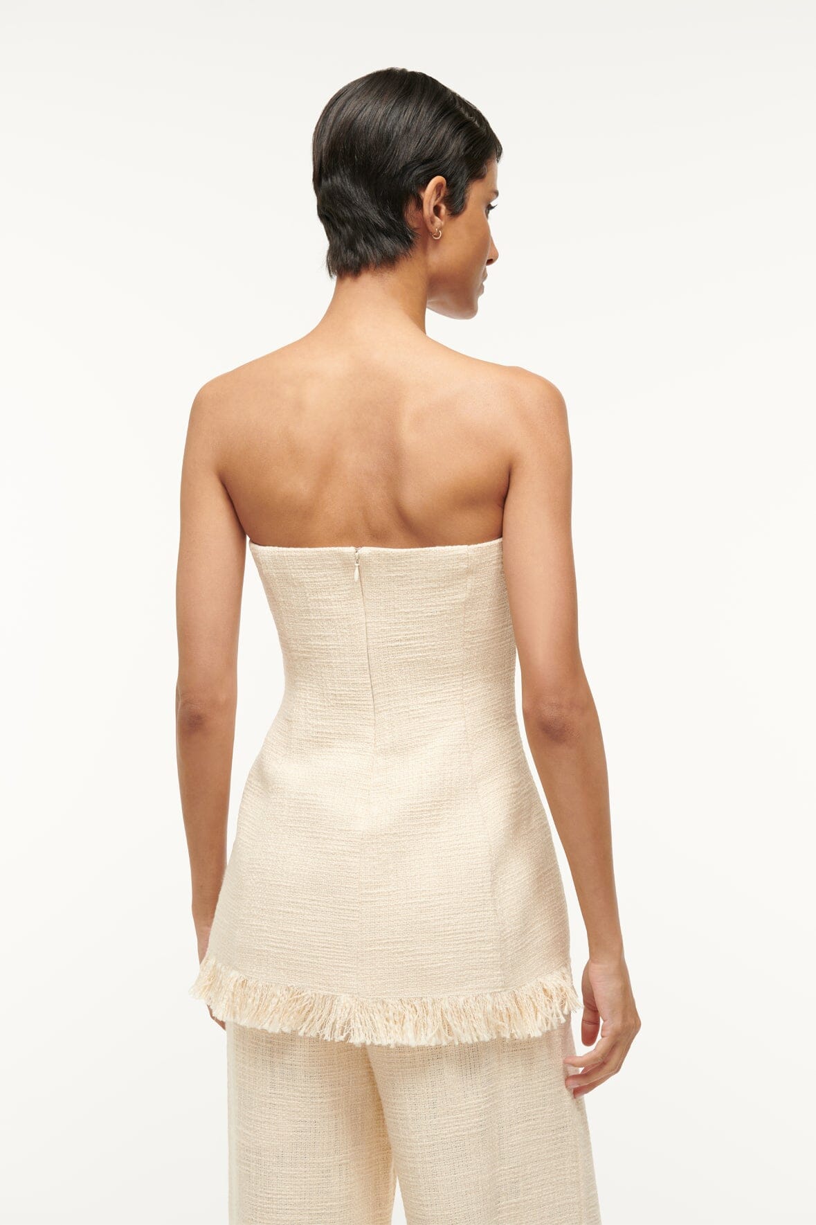 Strapless Peplum Top with Fringe Hem | Silvia Ivory