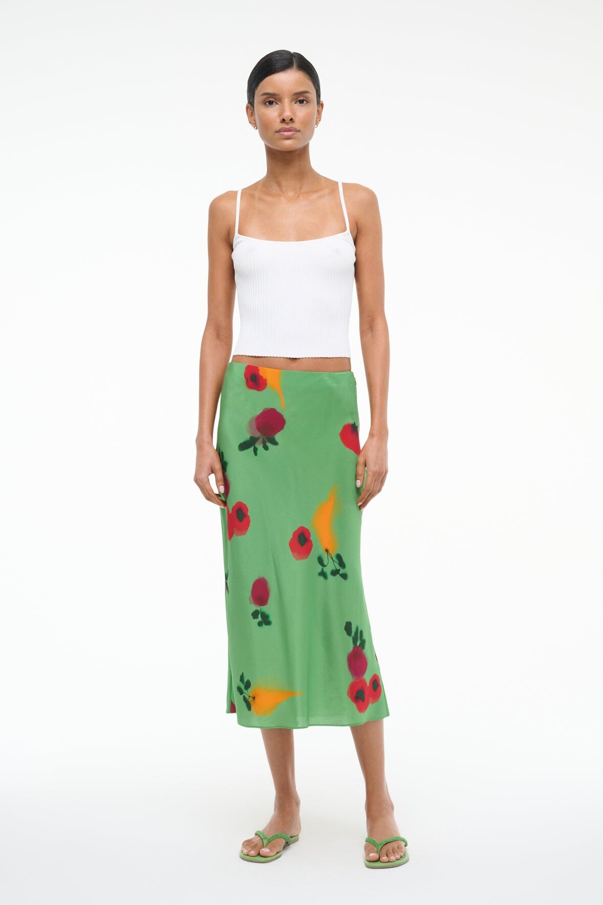 Silk Skirt with Farmers Market Leaf Print | Angela Bias Cut