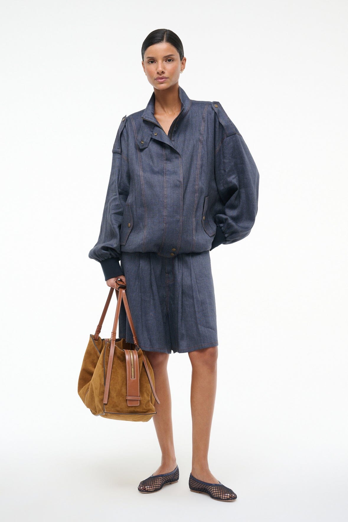 Oversized Bomber Jacket in Soft Chambray | Simone Jacket