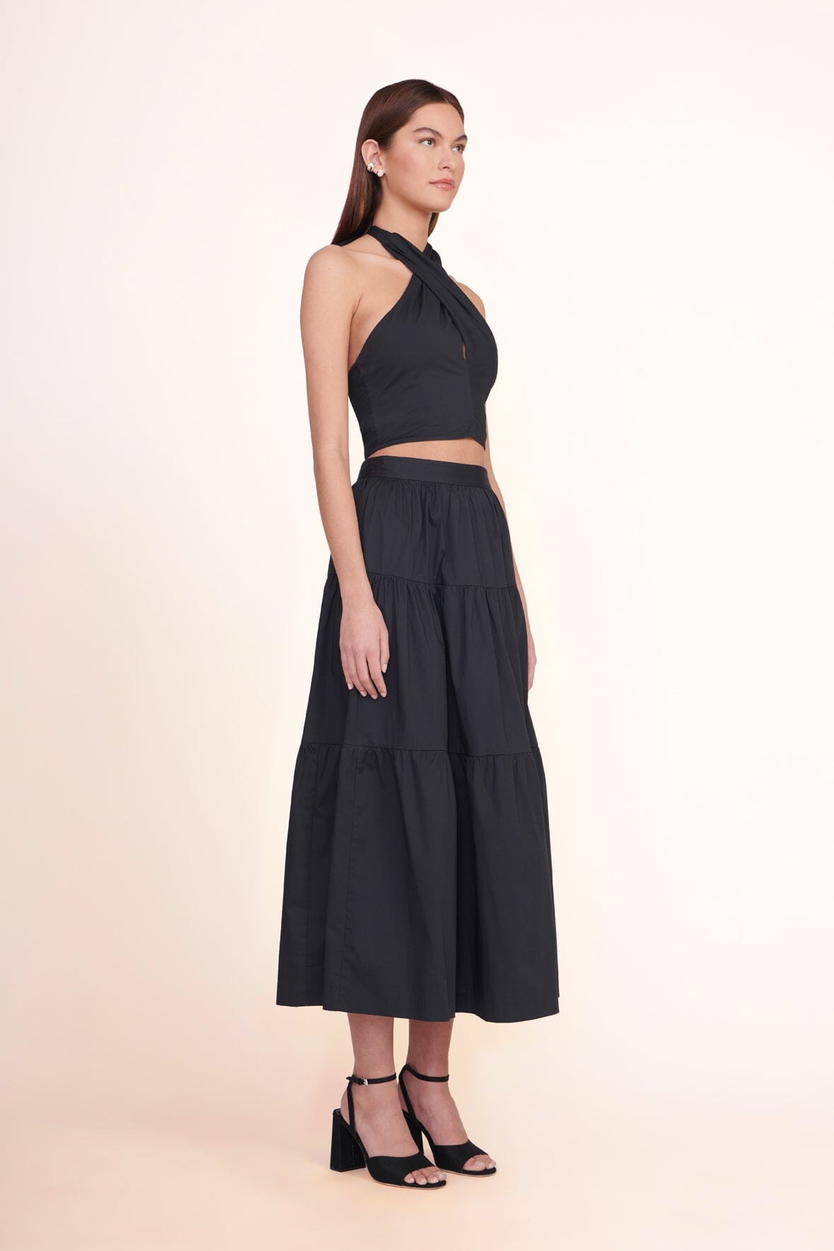 Smocked Halter Top with Self-Tie Neck | KAI Black