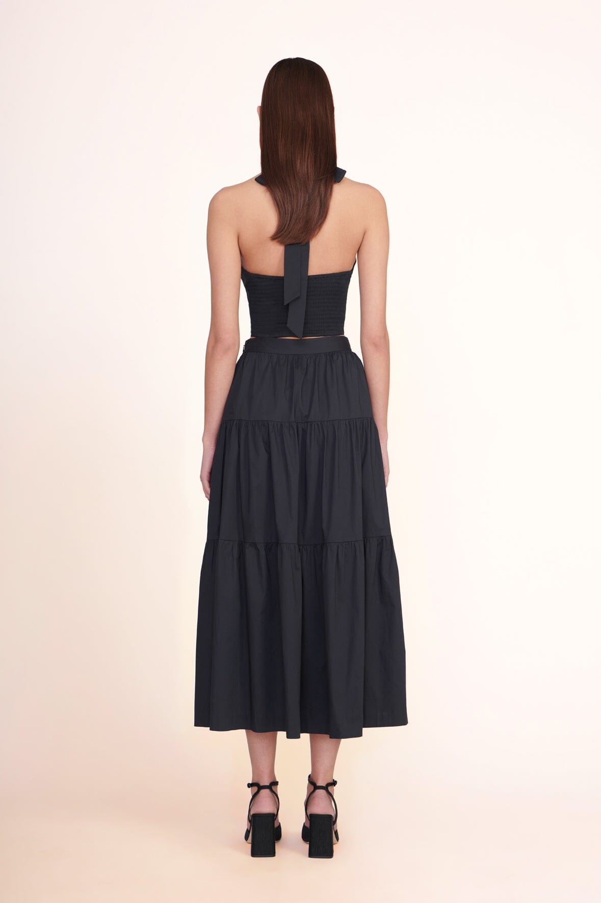 Smocked Halter Top with Self-Tie Neck | KAI Black