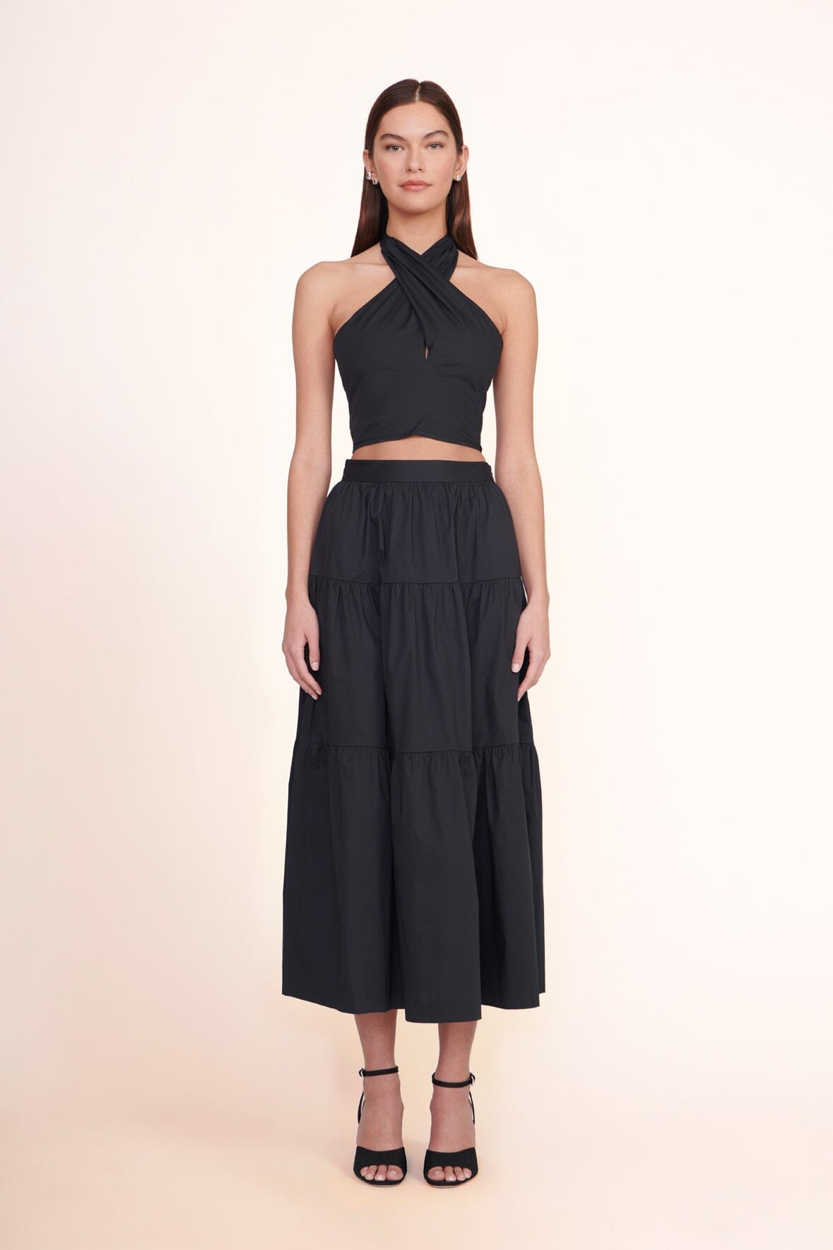 Smocked Halter Top with Self-Tie Neck | KAI Black