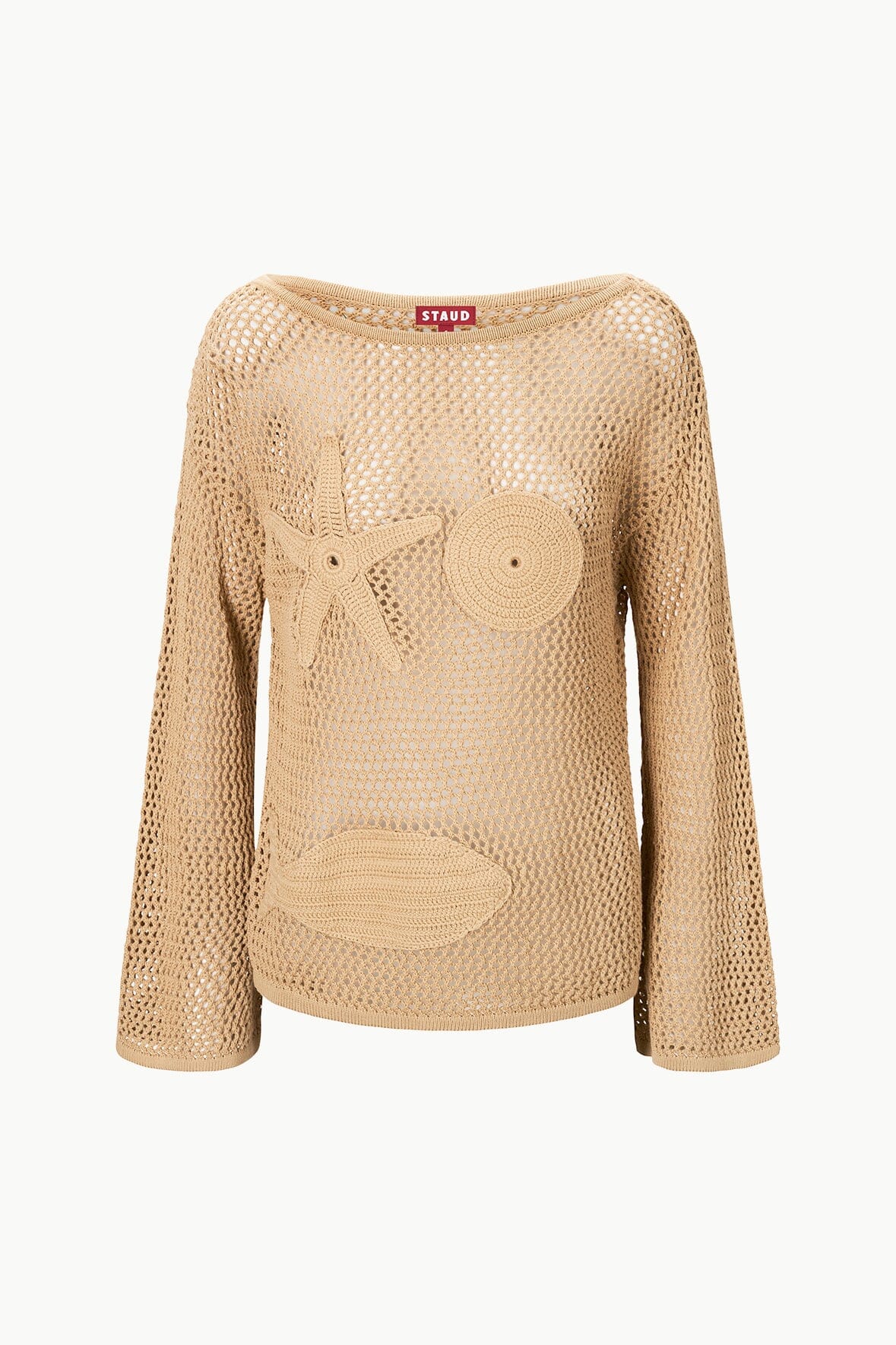 Mesh Pointelle Top with Bell Sleeves & Sea Motifs | Sovana