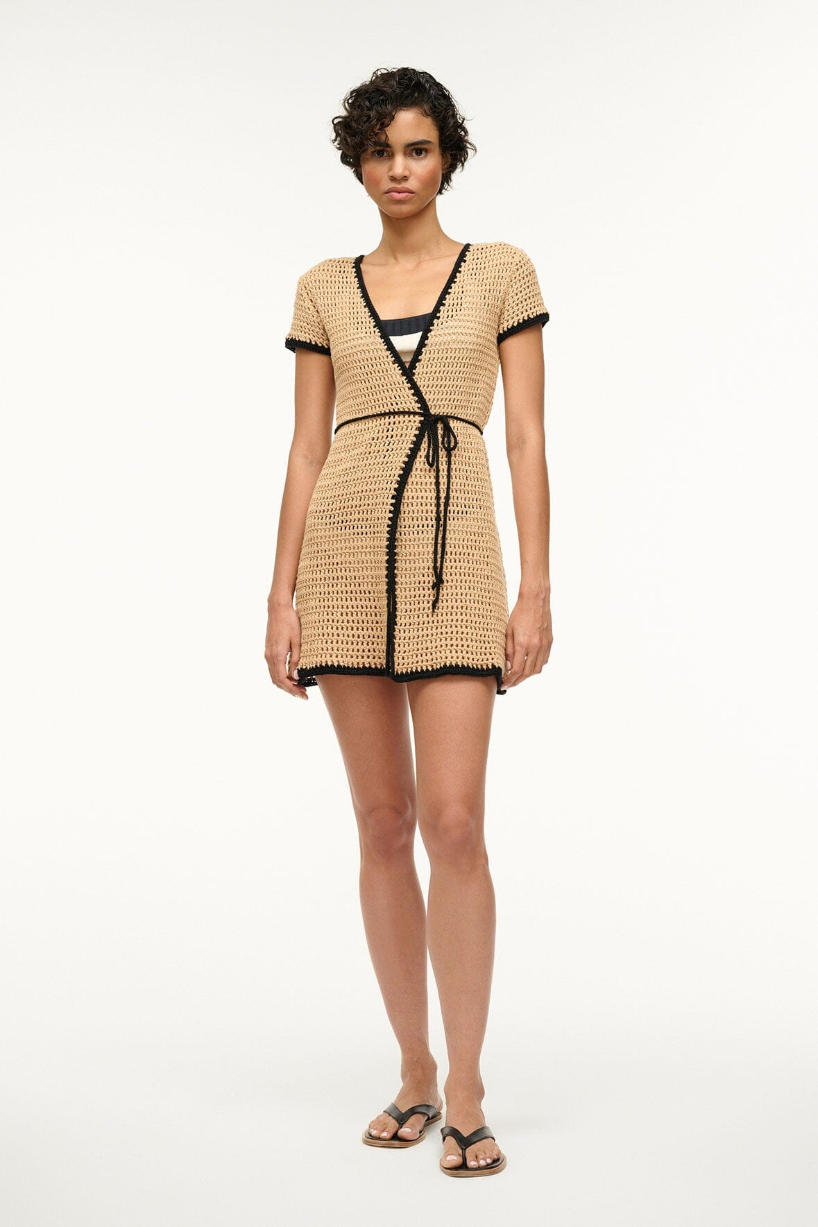 Wrap-Style Coverup Mini Dress with V-Neckline | Spritz Natural Black