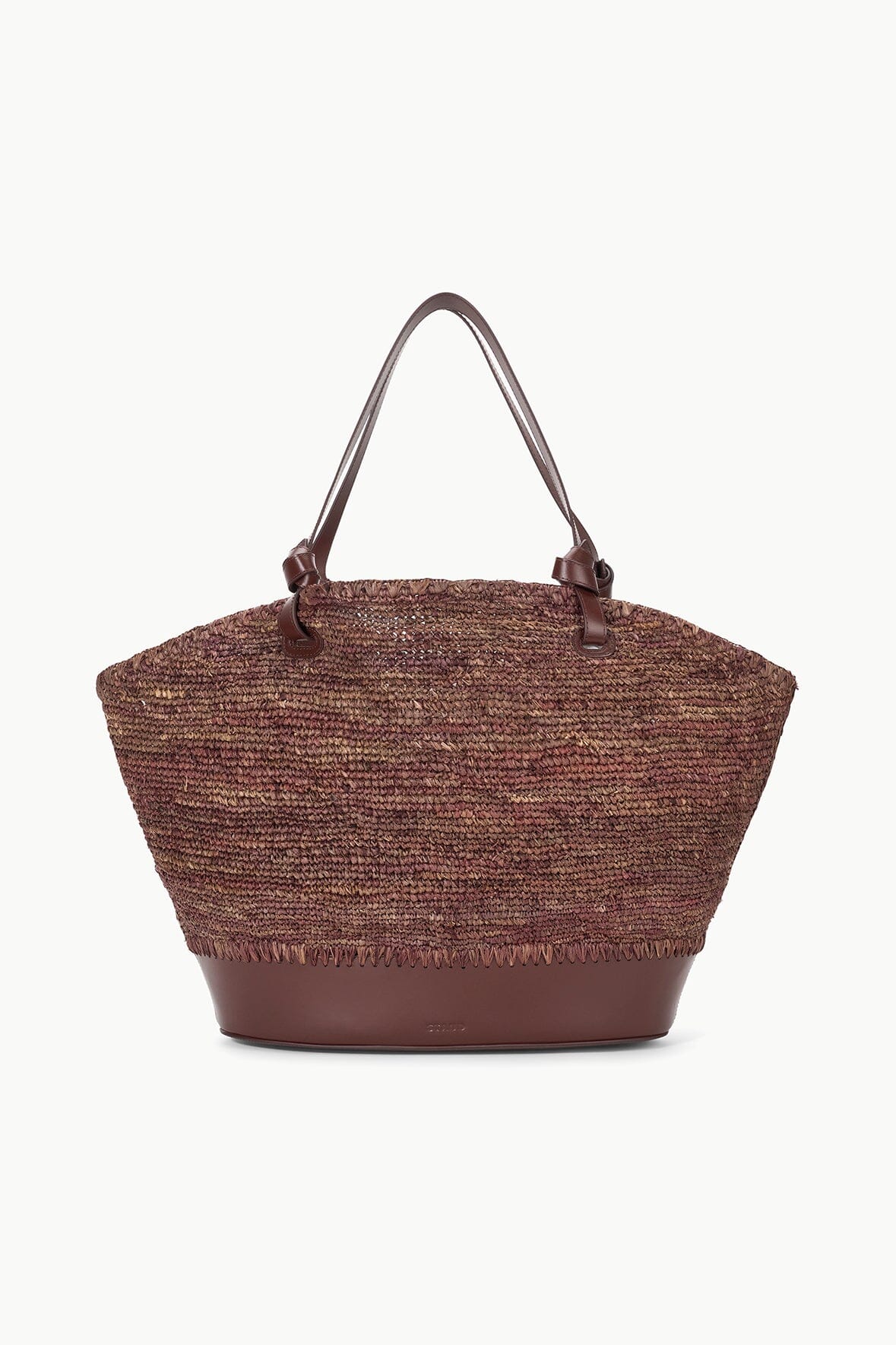 Oversized Raffia Tote Bag with Leather Base & Zip Pocket | Squillo Mahogany