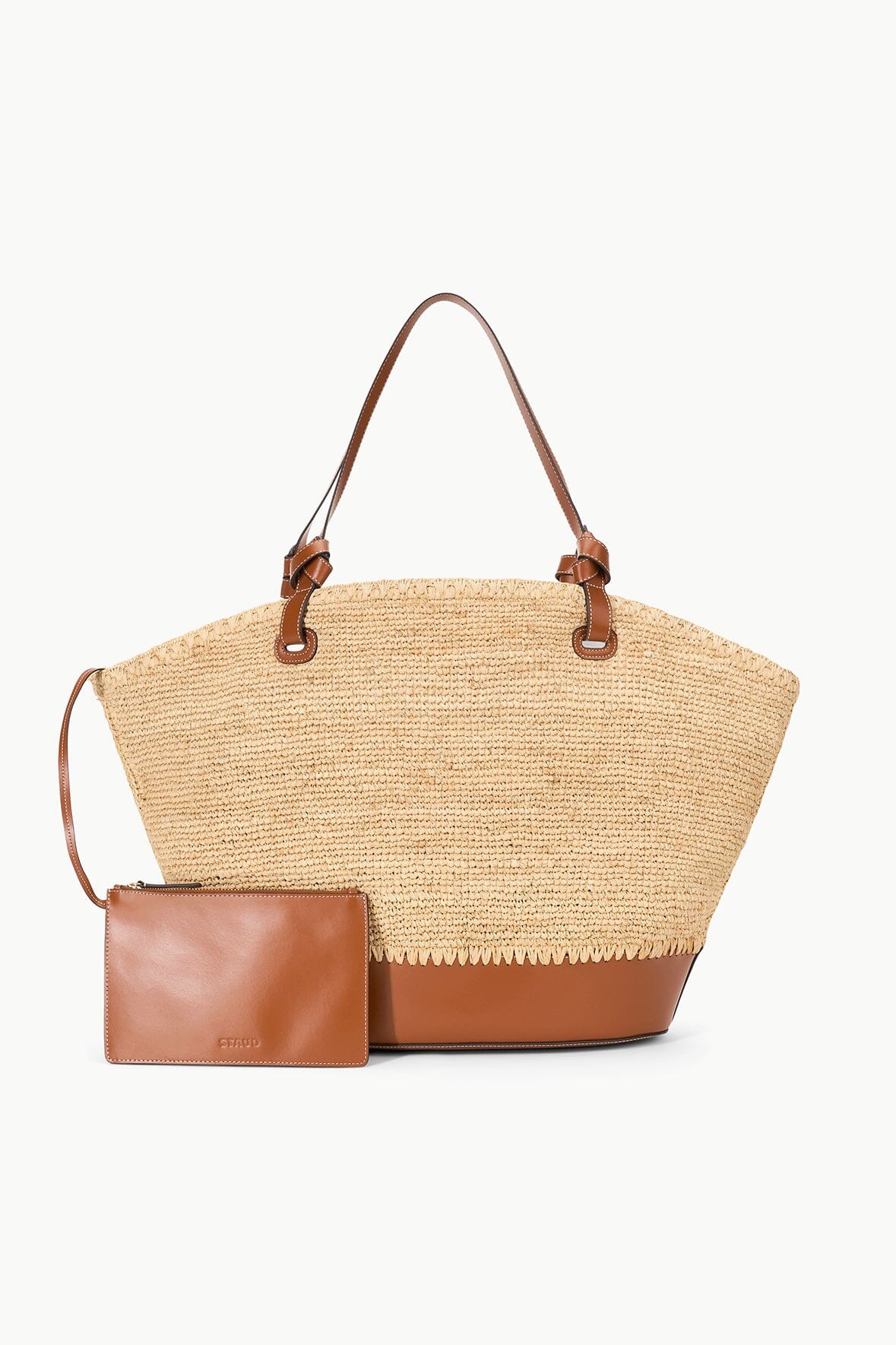 Oversized Raffia Tote Bag with Leather Base & Zip Pocket | Squillo
