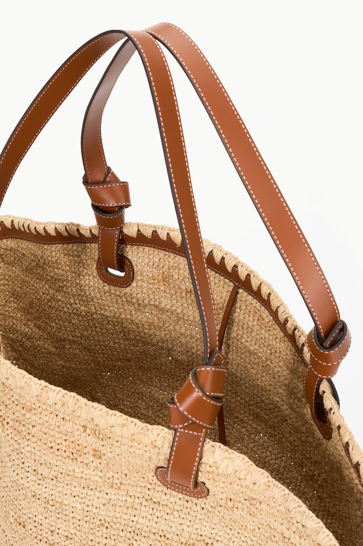 Oversized Raffia Tote Bag with Leather Base & Zip Pocket | Squillo