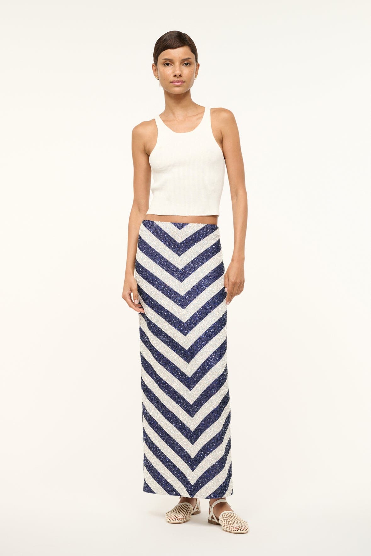 Beaded Ankle-Length Skirt with Chevron Stripe | St. Tropez